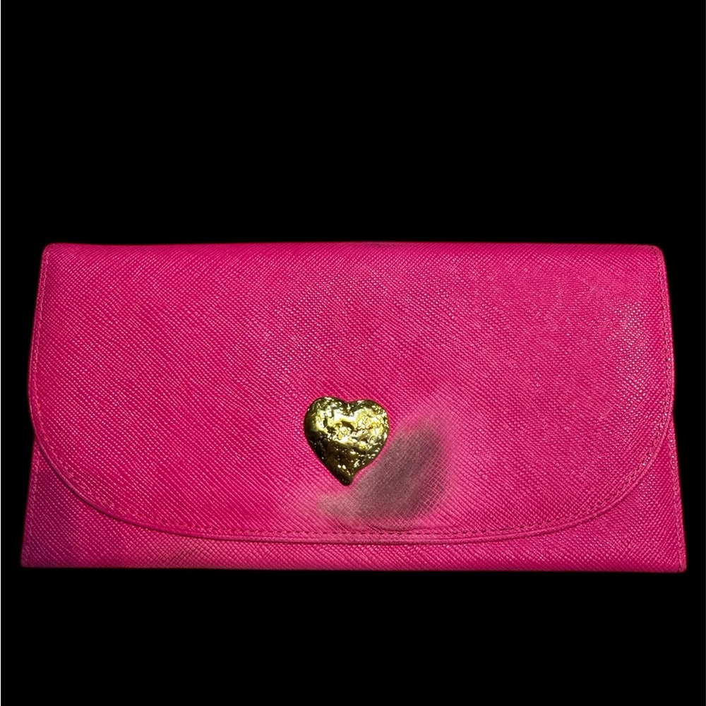 YSL Pink Heart-Accent Women’s Clutch Wallet